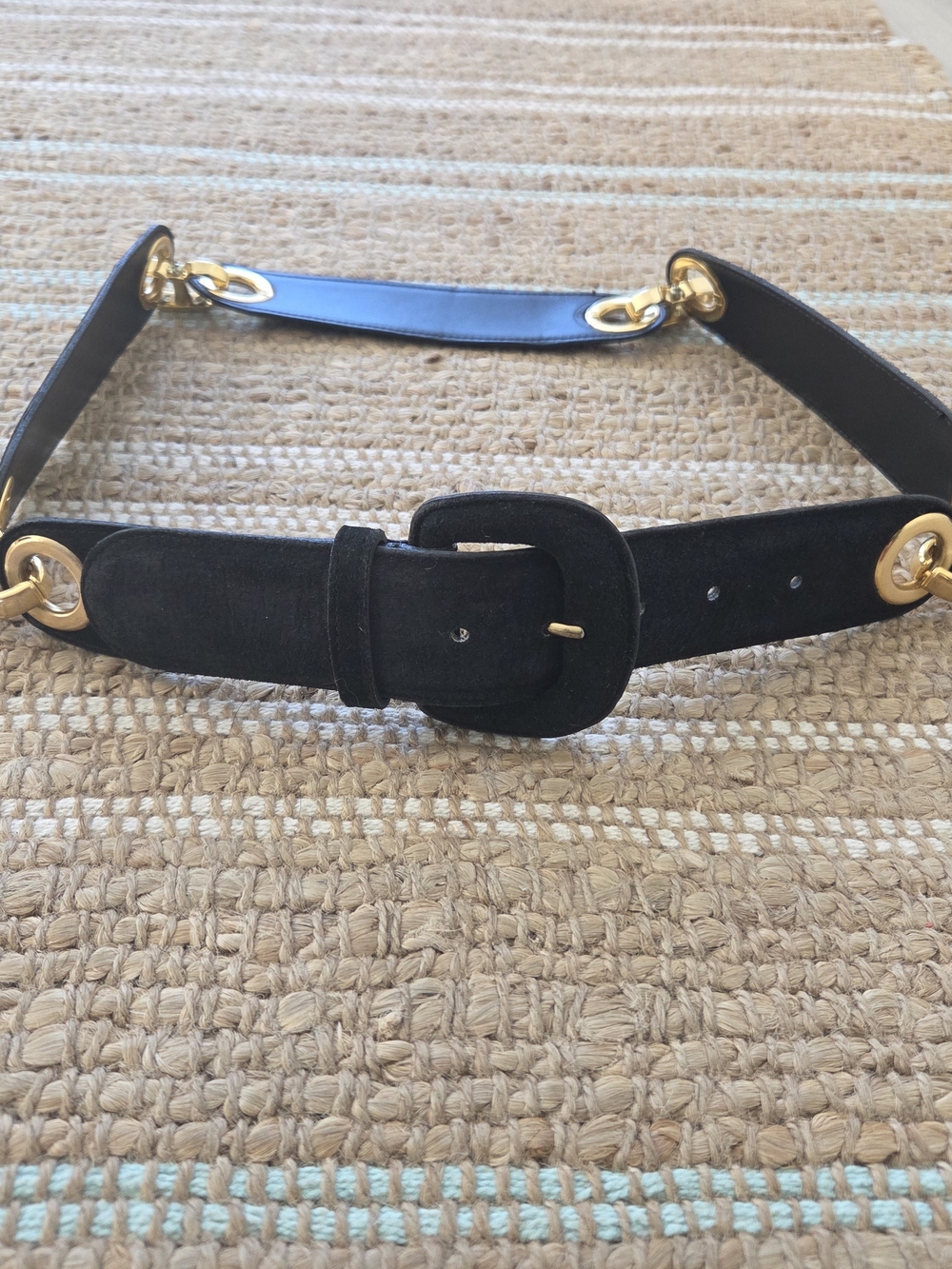 Black Suede Belt with Gold Chain Accents